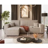 Lookway Ecksofa Gepolstertes CARLOS L-Form, Cord-Stoff, mit Schlaffunktion und Bettkasten, Seite universal