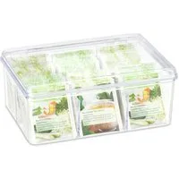 relaxdays Teebox transparent mit 6 Fäch, Kunststoff