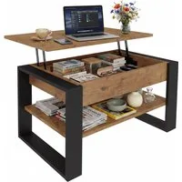 TREND WERK Couchtisch Lift-Couchtisch höhenverstellbar Sofatisch 92×55 cm mit Stauraum (verstecktem Fach Wohnzimmertisch Holz modern)