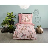 good morning Kinderbettwäsche Bibi blossom, Renforcé, 2 teilig, Baumwolle, 135x200, Reißverschluss, Wende, Kind, Mädchen, Bambi, Rosa