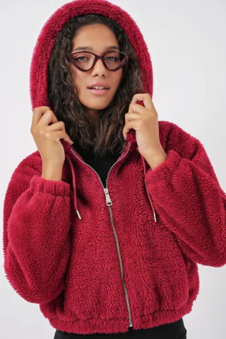 Crop Plüsch Reißverschluss-Front-Hoodie