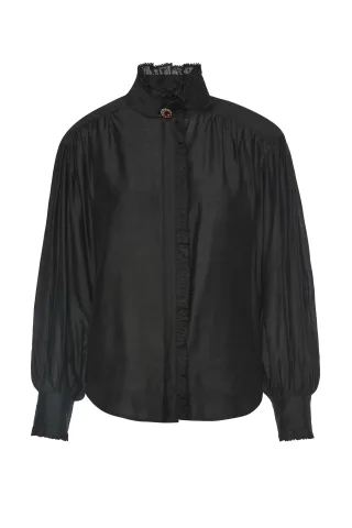 bsb - Bluse mit Stehkragen schwarz - Gr. - S