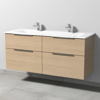 Sanipa 3way Glas-Set Glas-Doppelwaschtisch und Unterbau mit 4 Auszügen, Eiche-Nordic UM20848