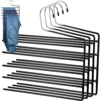 BlingBin Mehrfach-Kleiderbügel 5-fach Hosenbügel offenes Ende, für bis zu 5 Hosen, Schwarz, (4er Set, 4-tlg), rutschfester Platzsparbügel für Hosen, Schals, Handtücher & Krawatten