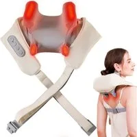 CkeyiN Nacken-Massagegerät mit Wärmefunktion, 4 Massageköpfe Nacken- und Schulter-Massagegerät, 2 Intensitätsstufen Kabelloses Shiatsu 6D Massagegerät für Nacken