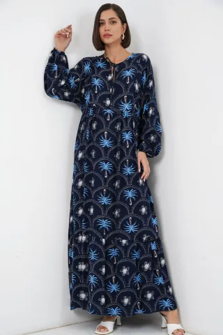 Tropisches Maxi-Kleid mit Knopfverschluss