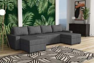 Wohnlandschaft Schlafsofa Sofa AGNETA Stoff Lincoln Dunkelgrau
