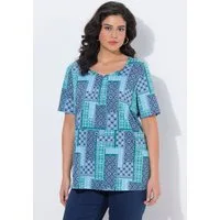 Ulla Popken T-Shirt T-Shirt Zierfalten A-Linie Herzausschnitt Halbarm