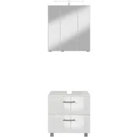 welltime Badmöbel-Set "Trento", Badezimmer-Set, Waschbeckenunterschrank, Spiegelschrank, (2-St), inkl. LED Aufbauleuchtung Schalter/Steckdose, Möbel Made in Germany