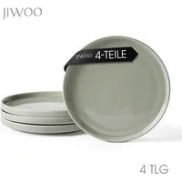 JIWOO Teller 4er Ø21cm,Frühstücksteller Steakteller Pastateller Brotteller Plate, (4 St), Keramik Hochwertiges Tellerset Grau Mikrowellen spülmaschinenfest