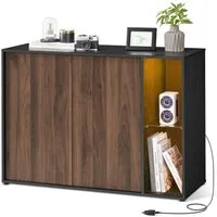 SONGMICS HOME Sideboard Aufbewahrungsschrank mit Beleuchtung, Werkzeuglose Montage (TV-Schrank, Glasablage, Toolless-Technologie, Aufbewahrungsschrank, 1 St., Superschnelle werkzeuglose Montage, Sideboard mit Beleuchtung), Toolless-Technologie, mit B