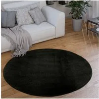 KADIMA DESIGN Teppich waschbar Unifarben Wohnzimmer schmutzabweisend Teppich Kurzflor, Rund, Höhe: 14 mm, Florhöhe: 10 mm, Polyester, Rund, 80D, Schwarz