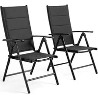 TLGREEN Gartenstuhl Hochlehner Klappbar,2er Set Aluminium Balkonstuhl, (mit Gesteppte Rückenlehne & Sitzfläche,7-Fach Verstellbar,Bis 120 kg, 2 St), utdoor Esszimmerstuhl, Armlehnen Klappstuhl