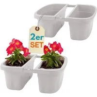 GarPet Blumenkasten 2er Set Blumen Kasten Beidseitig Balkon Geländer Halterung Weiß 40 cm
