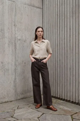 Hochtaillierte gerade Denim-Jeans