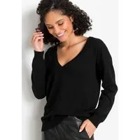 bonprix Strickpullover kuschelweiches Material, Oversize-Passform, V-Ausschnitt