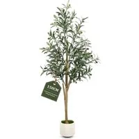 Kunstbaum Olivenbaum Künstlich 150/180 cm,Pflanze mit Olivenfrüchten,pflegefreie, adorbox, Höhe 150 cm, Pflanze im Topf mit Moos‑Dekor,Innen‑Kunstpflanze für Wohnzimmer &Büro