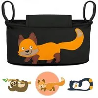 GLÜCKSWOLKE Kinderwagen-Tasche in Grau oder Schwarz I 6 Motive I Kinderwagentasche & Buggy Organizer, Kinderwagen Tasche mit Getränkehalter und Feuchttücherfach