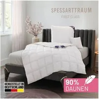 SPESSARTTRAUM Daunenbettdecke First Class, Füllung: 90% Daunen / 10% Federn, Klasse 1, Downpass zertifiziert, Bezug: 100% Baumwolle, Made in Green, Hausstauballergiker geeignet, 5 Wärmeklassen & 6 Größen, Bestseller