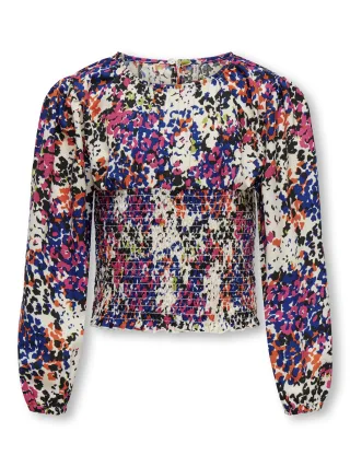 KIDS ONLY - KOGLUVA L/S AOP V-NECK SMOCK TOP PTM cloud dancer - Gr. - 164