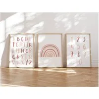 MeinBaby123® Poster Lernposter, Bilder Kinderzimmer Deko, Buchstaben, Alphabet, Zahlen, Mathe, Formen