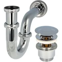 tecuro Siphon Siphon mit Pop Up Ablaufventil verchromt - Set für Waschtisch, (Ablaufventil und Röhrensiphon)