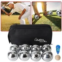 Casativo Outdoor-Spielzeug Boule & Pétanque Set inkl. 8 Metallkugeln Boccia Spiel für 4 Spieler, 8 Profi-Metallkugeln (720g) mit Abstandsmesser/kompakte Tragetasche