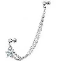 Taffstyle Piercing-Set Helix Piercing Ohr Tragus Kristall Stern 2 Ketten, Chirurgenstahl Ohrpiercing Cartilage Stab Barbell Strass Stern