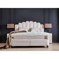abc bedding Boxspringbett JAZZLYN Beige Samt Voll-orthopädisch mit Bettkasten & Stauraum