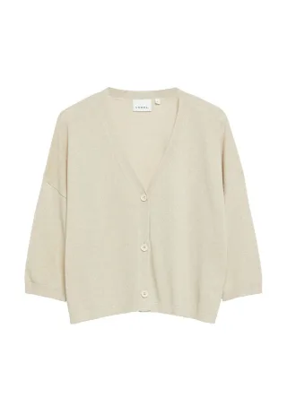 comma - Strickjacke mit V-Ausschnitt und 3/4-Ärmeln beige - Gr. - M