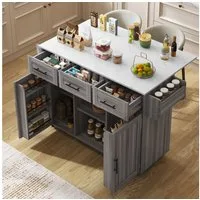 Flieks Küchenwagen mit erweiterbarer Arbeitsplatte, Rollen & Massivholzbeine austauschbar, (139x46(71)x91,5 cm, 1 St), Kücheninsel Buffetschrank Servierwagen mit verstellbare Ablagen