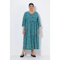 Ulla Popken Maxikleid Jerseykleid Paisley A-Linie V-Ausschnitt 3/4-Arm