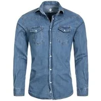 Rock Creek Jeanshemd Herren Jeanshemd Blau H-200B