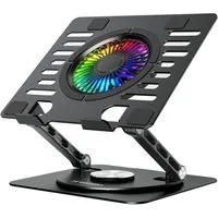 Wozinsky Notebook-Kühler WDCX-X16-AS, 360° Drehfunktion, RGB-Lüfter, USB-Hub, Aluminiumdesign