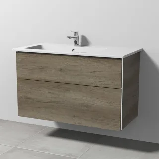 Sanipa 3way Keramik-Set Venticello Keramik-Waschtisch und Unterbau mit 2 Auszügen, Eiche-Nebraska BR32537