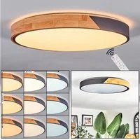 hofstein Deckenleuchte Deckenlampe aus Metall/Holz/Kunststoff in Schwarz/Naturfarben/Weiß, ohne Leuchtmittel, Deckenleuchte im Boho-Design, CCT einstellbar mit Fernbedienung