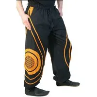 KUNST UND MAGIE Haremshose Hose Blume des Lebens Hippie Pluderhose Kordelzug Gürtelschlaufe Harem
