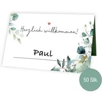 TOBJA Hochzeitskarte Tischkarten 50x Hochzeit Eukalyptus Platzkarten FSC, Platzkarten Namenskärtchen Blanko Namensschilder Tisch