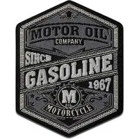 Mono-Quick Aufnäher Bügelbild, Aufbügler, Applikationen, Patches, Flicken, zum aufbügeln, Polyester, Motor Oil Gasoline Vintage Motorrad Auto - Größe: 8,6 x 7,5 cm