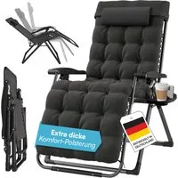 STEELSØN Gartenliege Lysira klappbarer Zero-Gravity-Stuhl, schwarz/schwarz, outdoor Liegestuhl, mit atmungsaktiven Polsterauflagen, Sonnenliege mit Getränkehalter