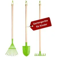 Eli Spielzeug-Gartenset Gartenwerkzeug Kinder inkl. Spaten - Rechen und Harke, (Kinderwerkzeug - Outdoor, - Geschenke für Jungen und Mädchen - Spielgeräte Garten), Pappelholz - Eisen