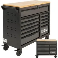 TRUTZHOLM Werkzeugwagen Star XL 103 x 112 cm Stahl schwarz/grau 12 Schubladen Hartholzplatte, unbestückt, Zentralverriegelung der Schubladen, Schiebegriff