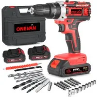 ONEVAN Akku-Bohrschrauber Akkuschrauber Set Akkubohrer 25+3 Drehmomentstufen 10mm Bohrfutter, Akku Bohrmaschine Max. 1550,00 U/min