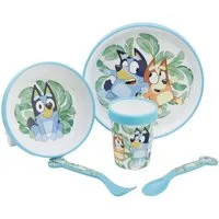Bluey Frühstücks-Set Mikrowellengeeignet 5-teiliges Kindergeschirr mit rutschfestem Boden