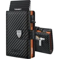 TEEHON Geldbörse Ultradünne Geldbörse Herren, Portmonee Herren (mit Münzfach & RFID Schutz, Premium Slim Wallet, Luxus Geldbeutel Kartenetui), für 10 Kreditkarten - Schwarz & Orange