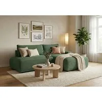 TRENDMANUFAKTUR Ecksofa Fordon II, Schlafsofa mit Bettkasten, Couch in L-Form, Breite 250 cm, in Cordstoff HYPER, dunkelgrün, Armlehne rechts