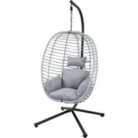 SVITA Hängesessel BELLY, mit Gestell, inkl. Kissen, Polyrattan, klappbar, Grau