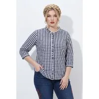 Ulla Popken Trachtenbluse Bluse Karomuster Rüschen Stehkragen 3/4-Arm
