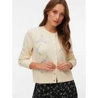 Vero Moda Strickjacke VMCAMILLE LS O-NECK EMB CARDIGAN BTQ Materialmix, regular fit, Stickerei