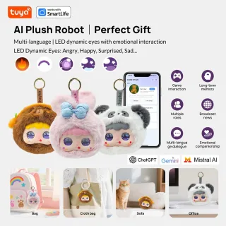 Tuya WiFi Smart AI Plush Robot w/LED Eyes & Voice Control Interactive Smart Toy Support 40 Languages USB Rechargeable Co